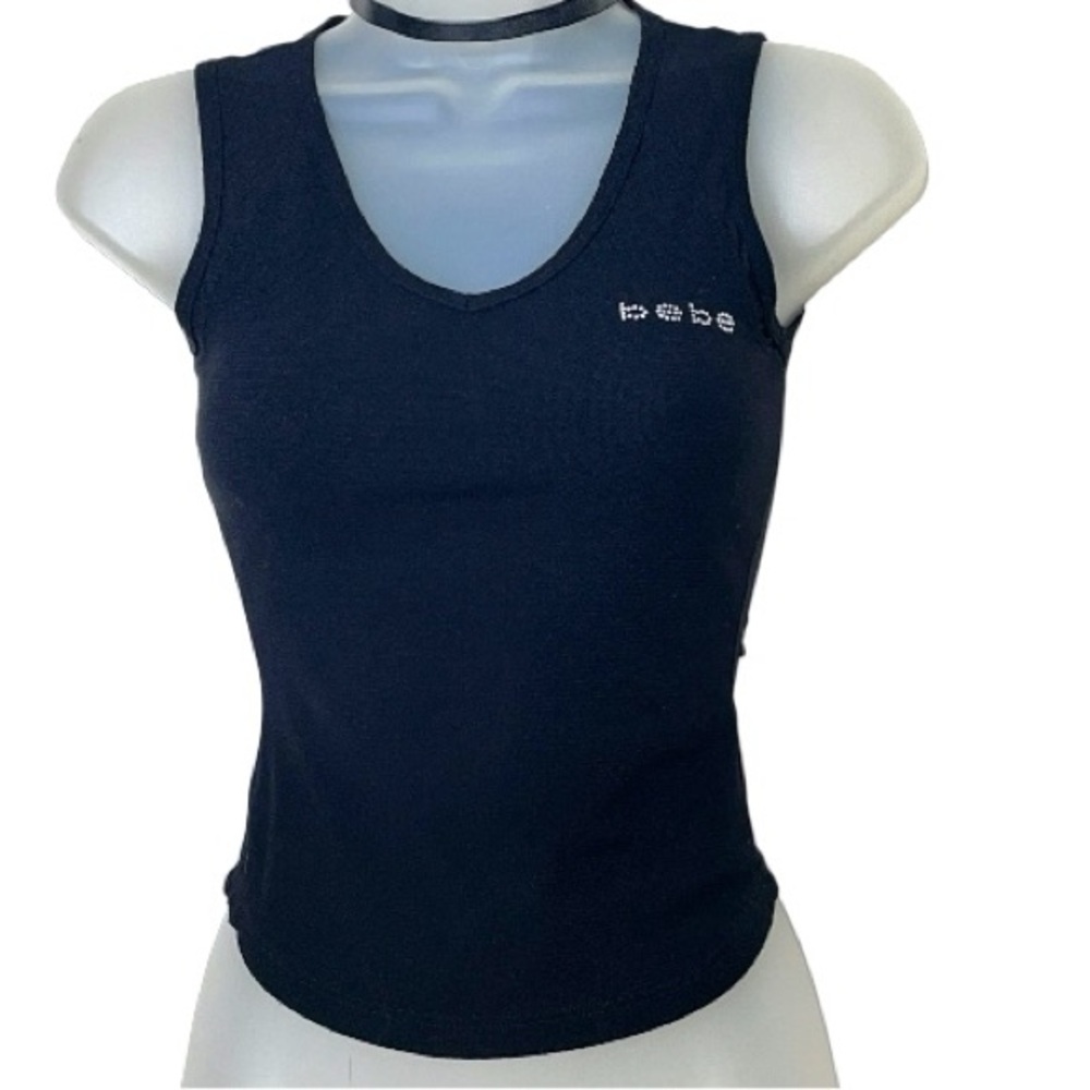 bebe Black Rhinestone Logo Tank Top - Picture 3 of 14